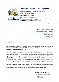 Circolare 154 - Festeggiamenti del Santo Patrono - Chiusura Uffici di Segreteria